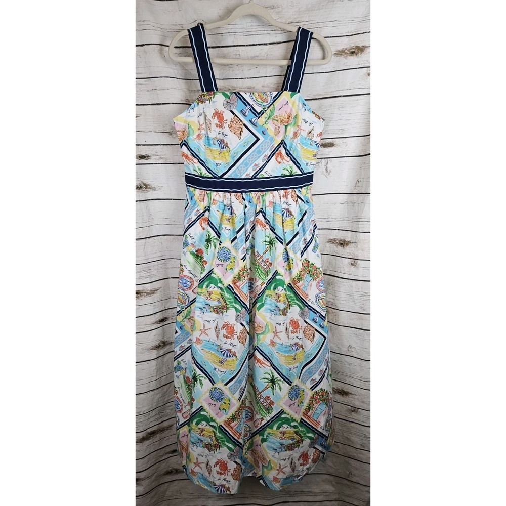 Talbots Paris Vacation Print Maxi Dress 8P Fit & Flare NWT Beach 100% Cotton
